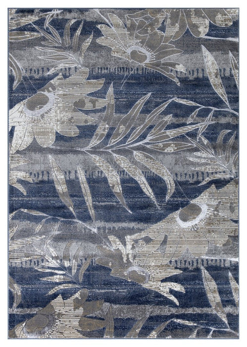 Ritz Floral Modern Rug Silver & Blue