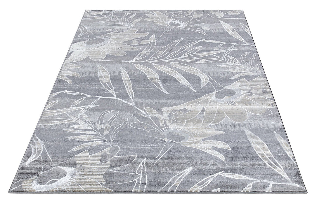 Ritz Floral Modern Rug Silver & Grey