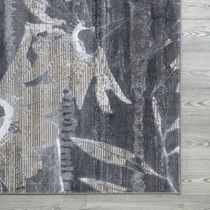 Ritz Floral Modern Rug Silver & Grey