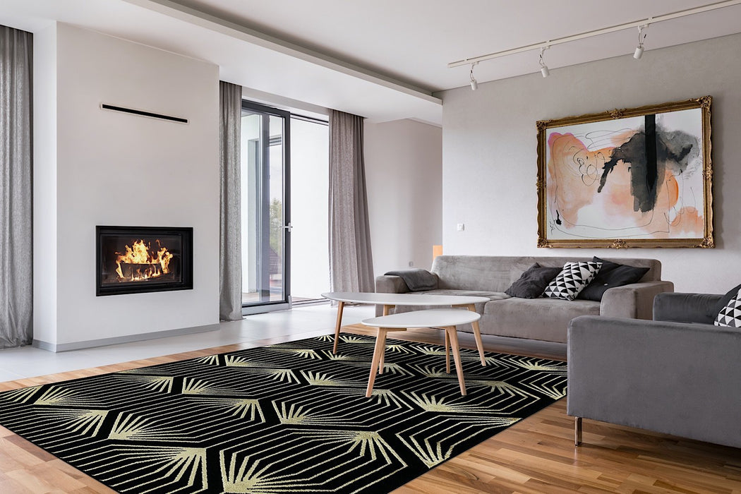 Ritz Geometric Contemporary Rug Gold & Black (V1)