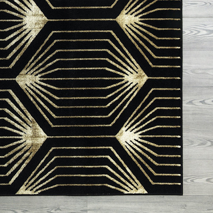 Ritz Geometric Contemporary Rug Gold & Black (V1)