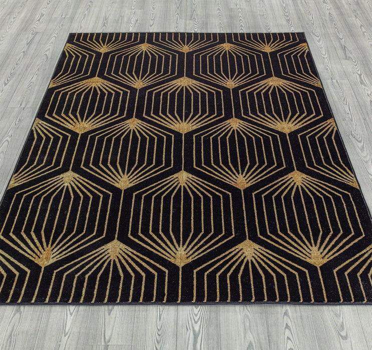 Ritz Geometric Contemporary Rug Gold & Black (V1)