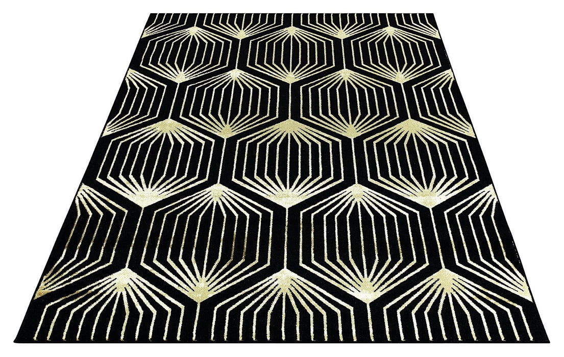 Ritz Geometric Contemporary Rug Gold & Black (V1)