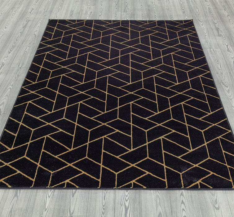 Ritz Geometric Contemporary Rug Gold & Black (V2)