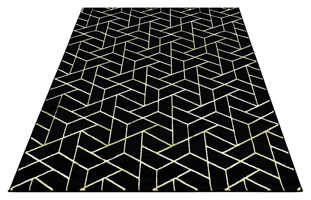 Ritz Geometric Contemporary Rug Gold & Black (V2)