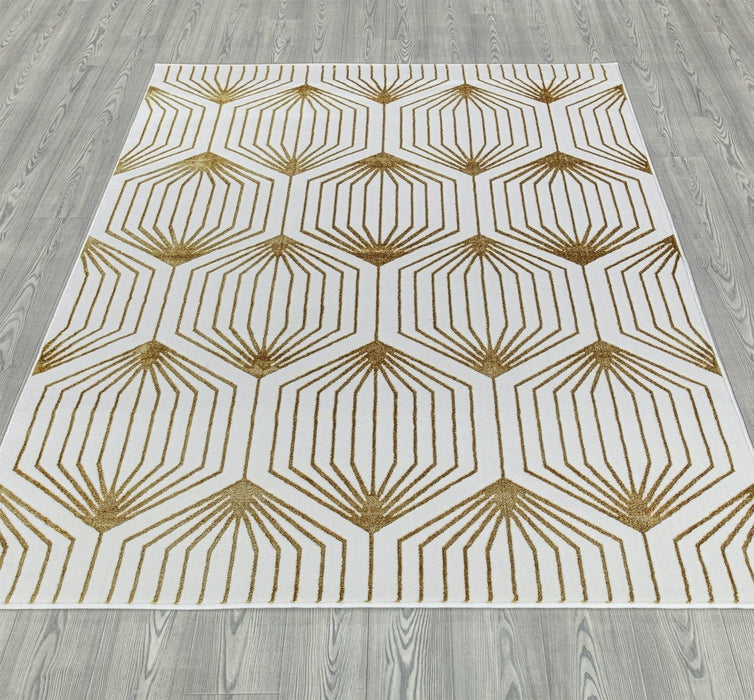 Ritz Geometric Contemporary Rug Gold & Cream (V1)