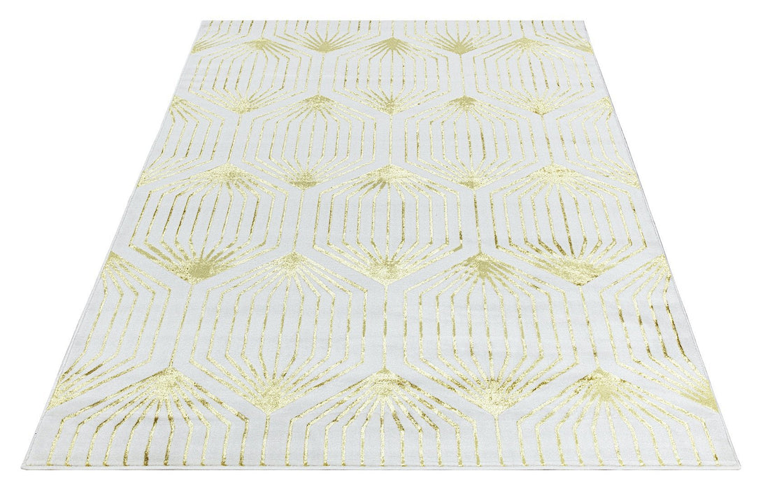 Ritz Geometric Contemporary Rug Gold & Cream (V1)