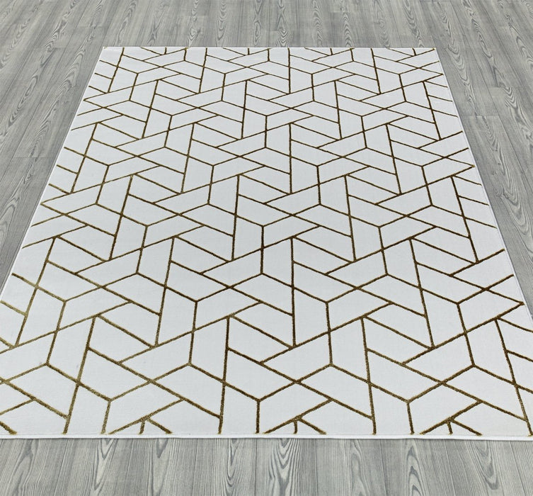 Ritz Geometric Contemporary Rug Gold & Cream (V2)