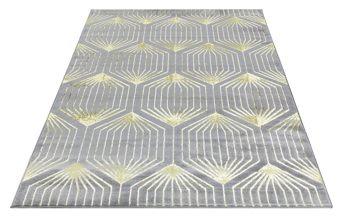 Ritz Geometric Contemporary Rug Gold & Grey (V1)