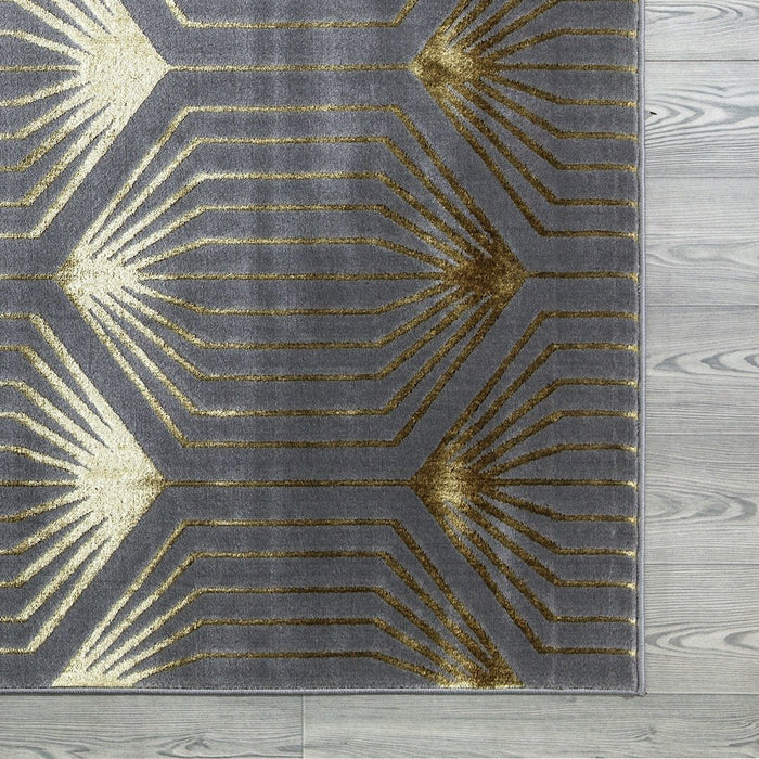 Ritz Geometric Contemporary Rug Gold & Grey (V1)