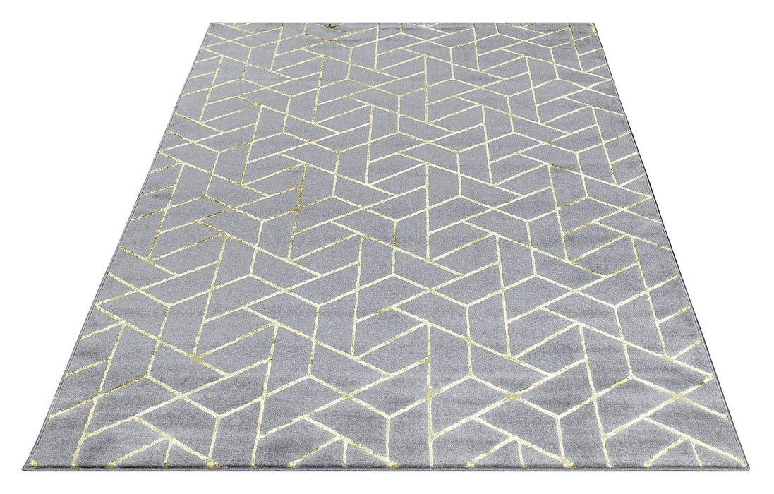 Ritz Geometric Contemporary Rug Gold & Grey (V2)