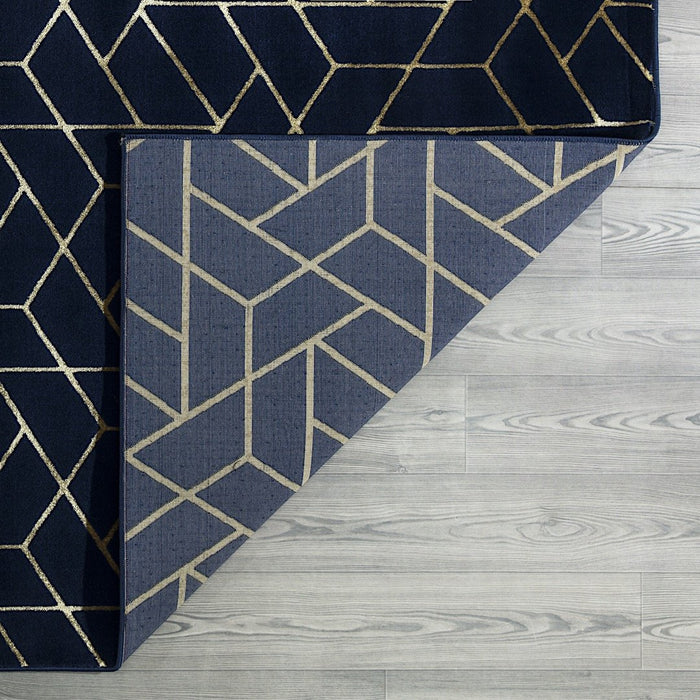 Ritz Geometric Contemporary Rug Gold & Navy (V2)