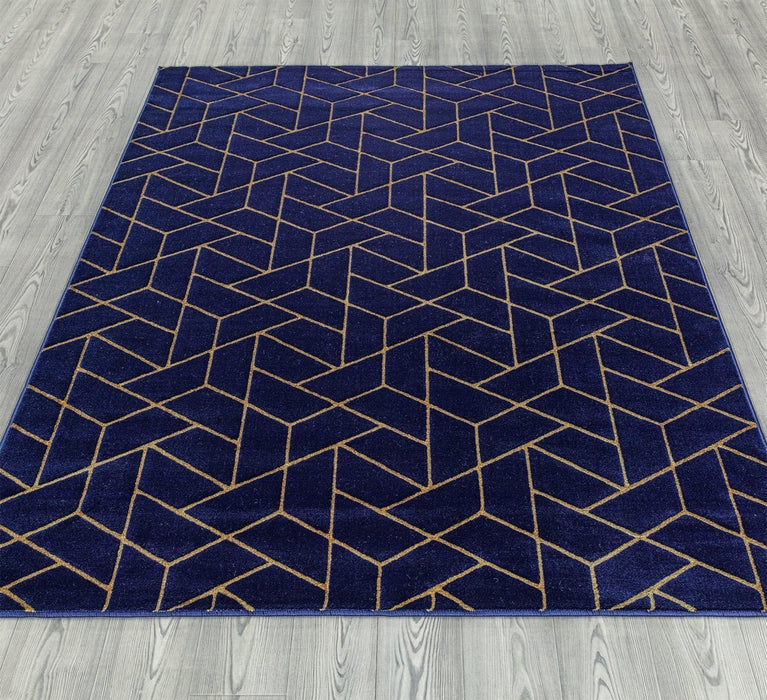 Ritz Geometric Contemporary Rug Gold & Navy (V2)