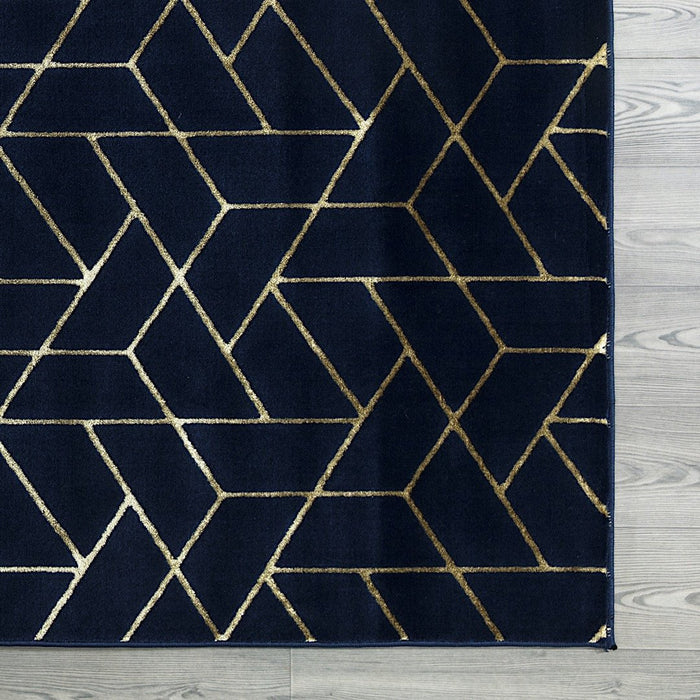 Ritz Geometric Contemporary Rug Gold & Navy (V2)