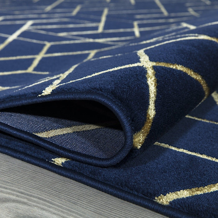 Ritz Geometric Contemporary Rug Gold & Navy (V2)