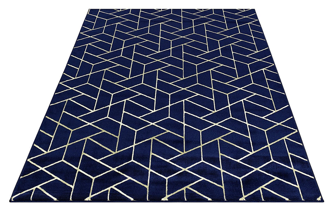 Ritz Geometric Contemporary Rug Gold & Navy (V2)