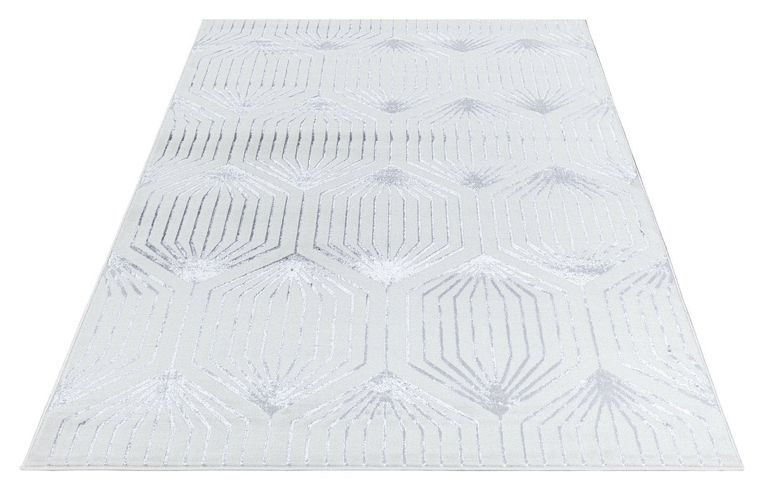 Ritz Geometric Contemporary Rug Silver & Cream (V1)