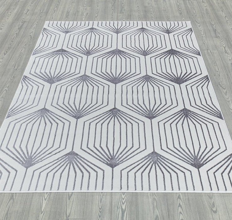 Ritz Geometric Contemporary Rug Silver & Cream (V1)