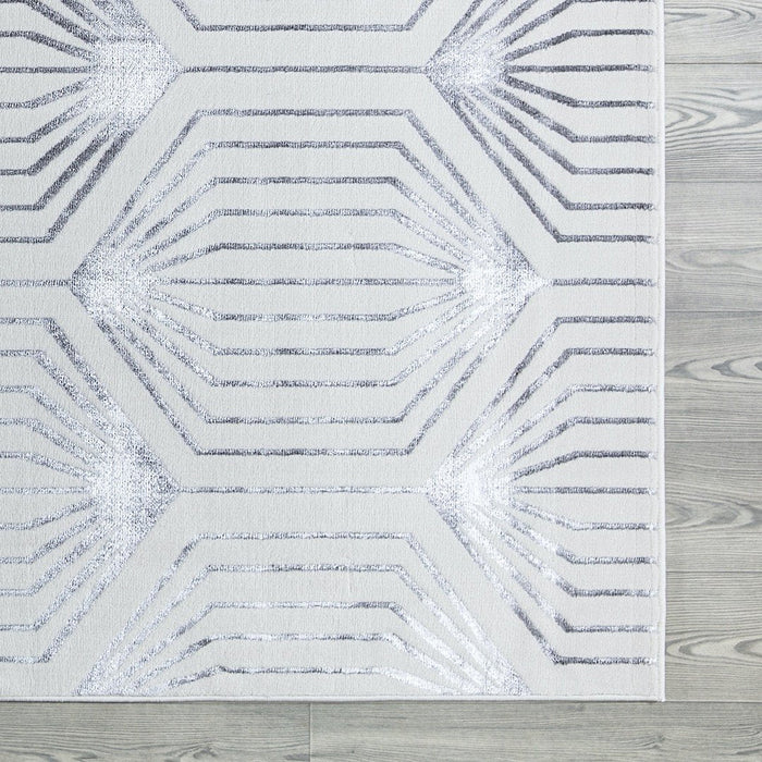 Ritz Geometric Contemporary Rug Silver & Cream (V1)