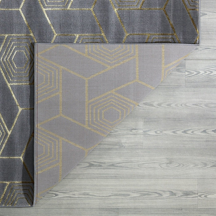 Ritz Geometric Design Rug Gold & Grey