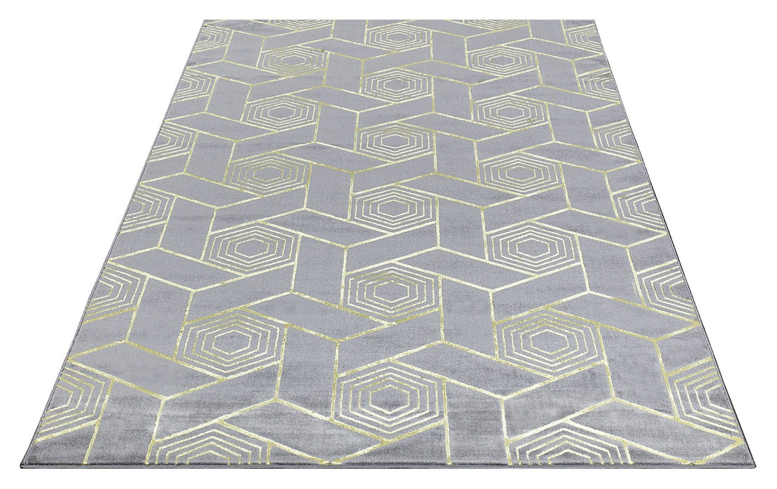 Ritz Geometric Design Rug Gold & Grey