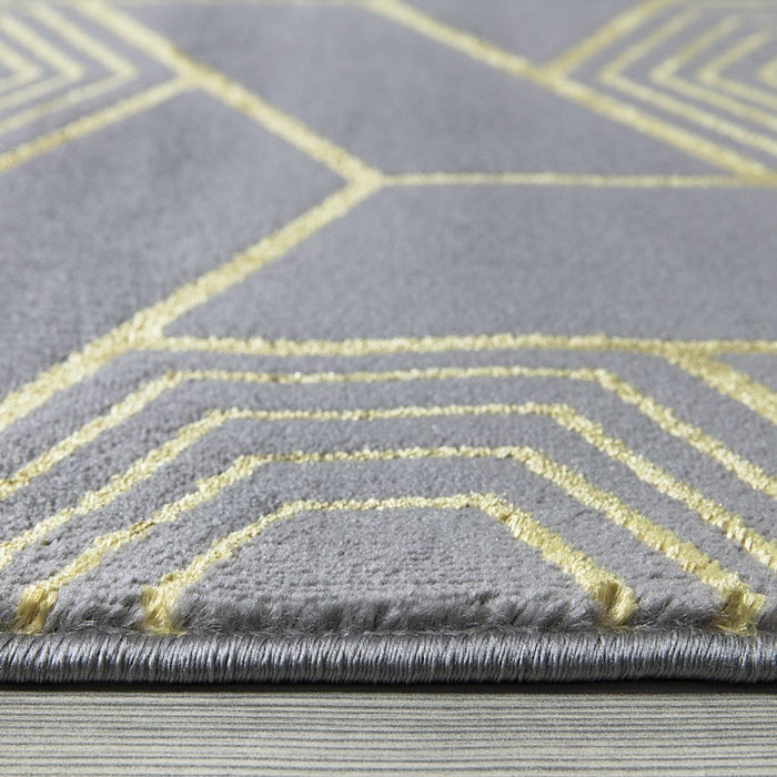 Ritz Geometric Design Rug Gold & Grey