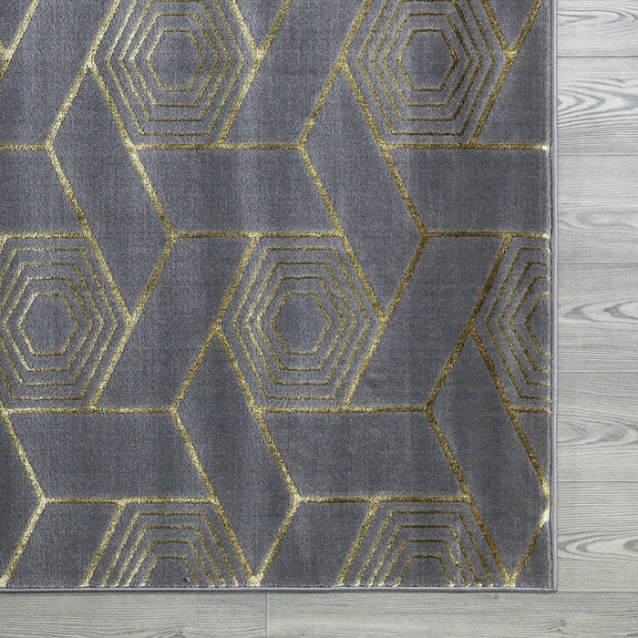 Ritz Geometric Design Rug Gold & Grey