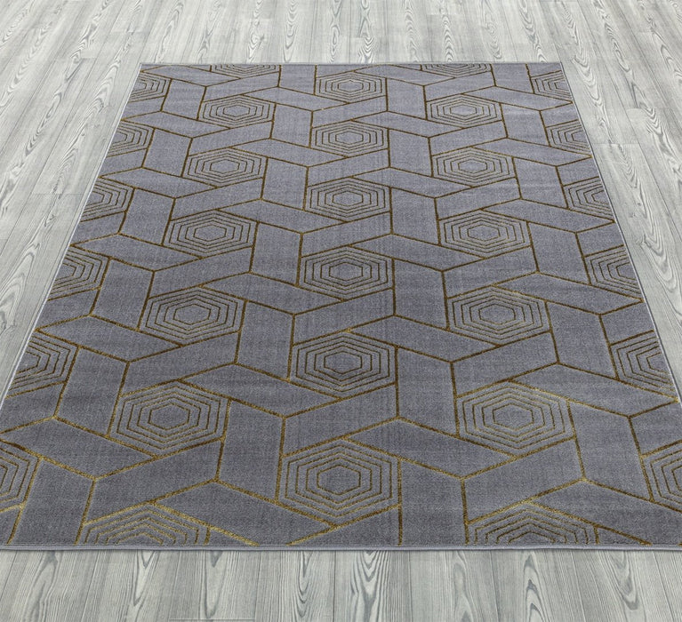 Ritz Geometric Design Rug Gold & Grey