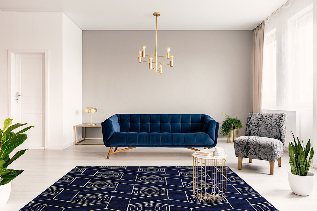 Ritz Geometric Design Rug Gold & Navy