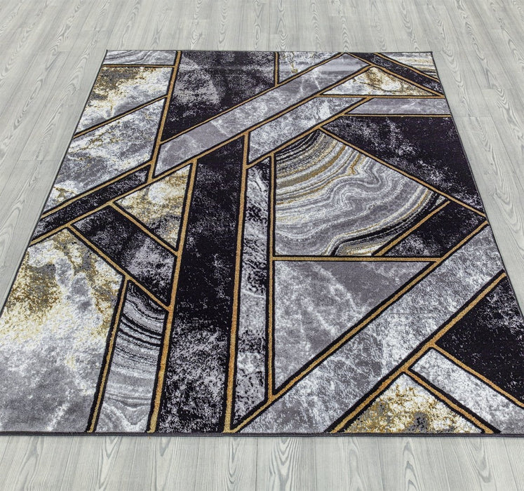 Ritz Geometric Modern Rug Gold & Black (V1)