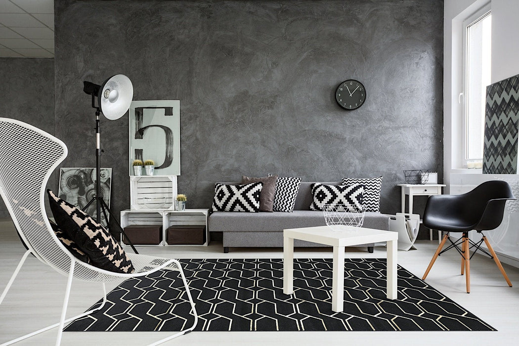 Ritz Geometric Modern Rug Gold & Black (V2)