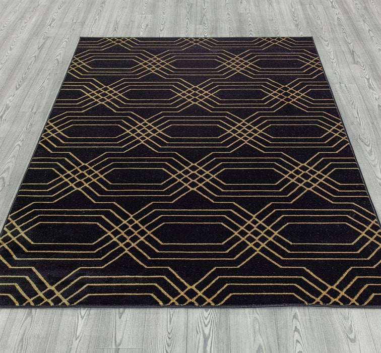 Ritz Geometric Modern Rug Gold & Black (V3)