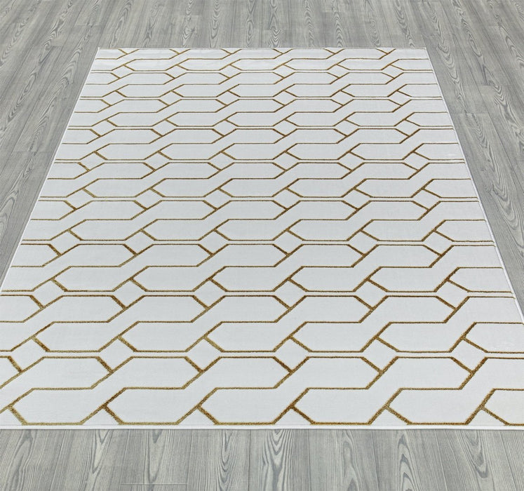 Ritz Geometric Modern Rug Gold & Cream