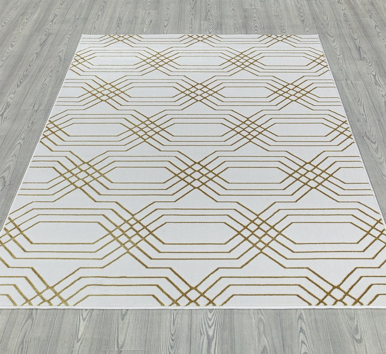 Ritz Geometric Modern Rug Gold & Cream (V1)