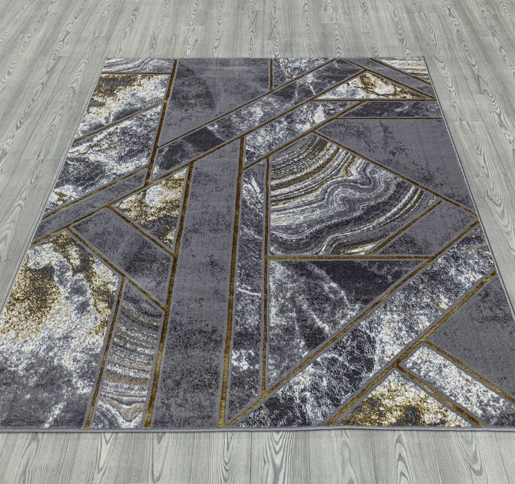 Ritz Geometric Modern Rug Gold & Grey (V1)