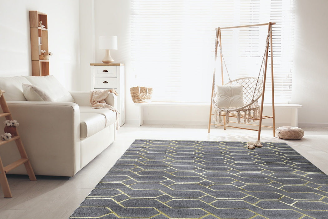 Ritz Geometric Modern Rug Gold & Grey (V3)