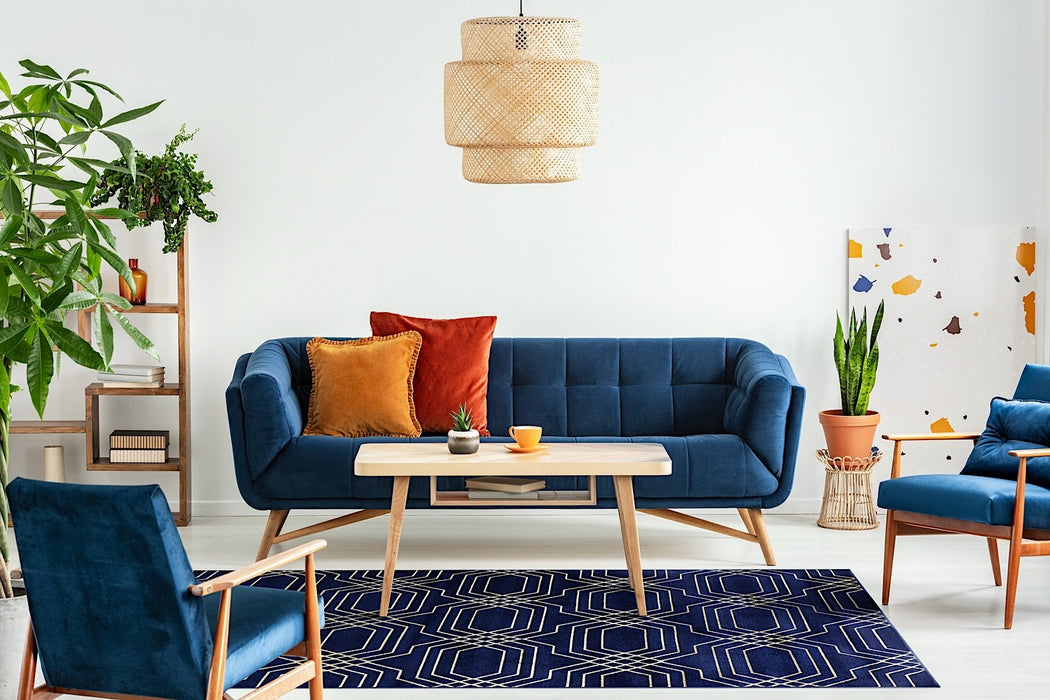 Ritz Geometric Modern Rug Gold & Navy (V2)