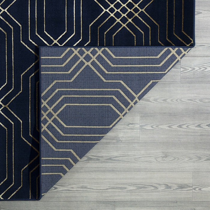 Ritz Geometric Modern Rug Gold & Navy (V2)