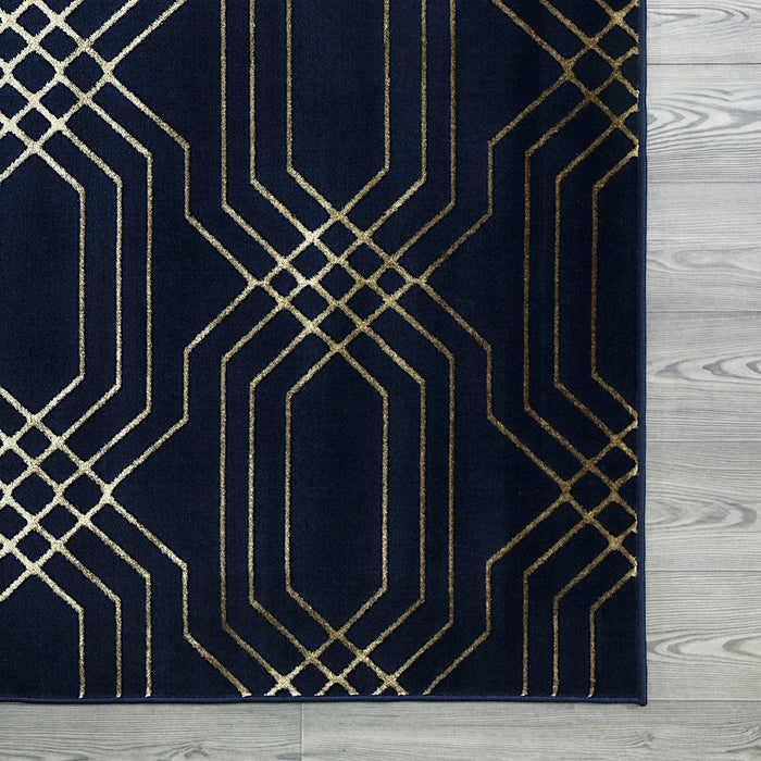 Ritz Geometric Modern Rug Gold & Navy (V2)