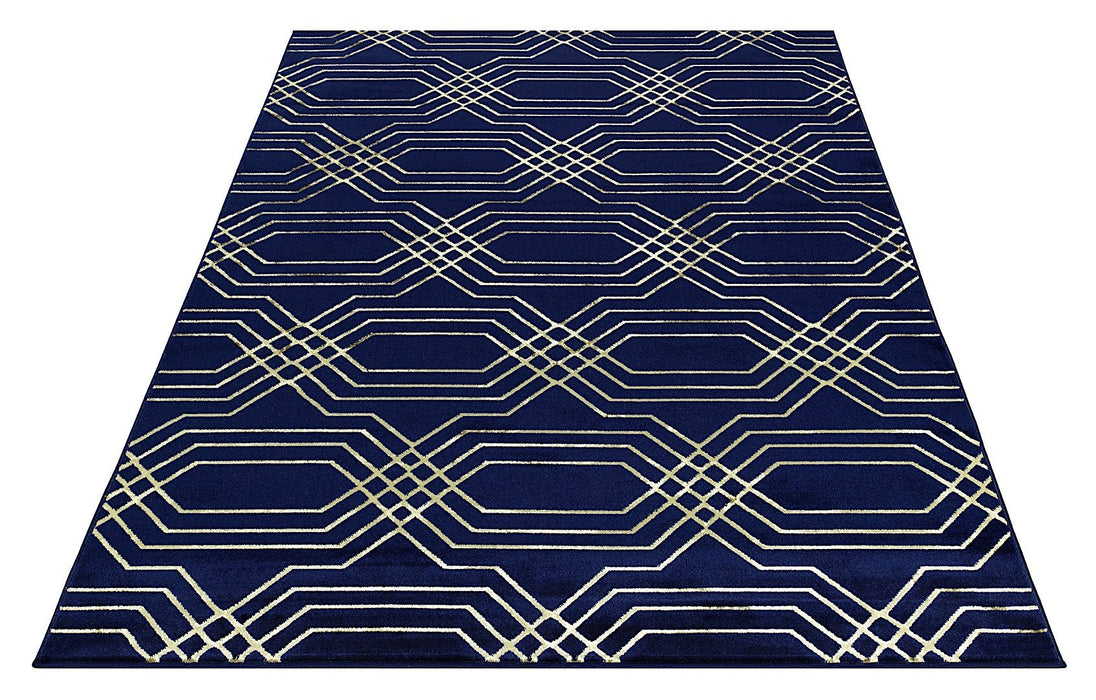 Ritz Geometric Modern Rug Gold & Navy (V2)