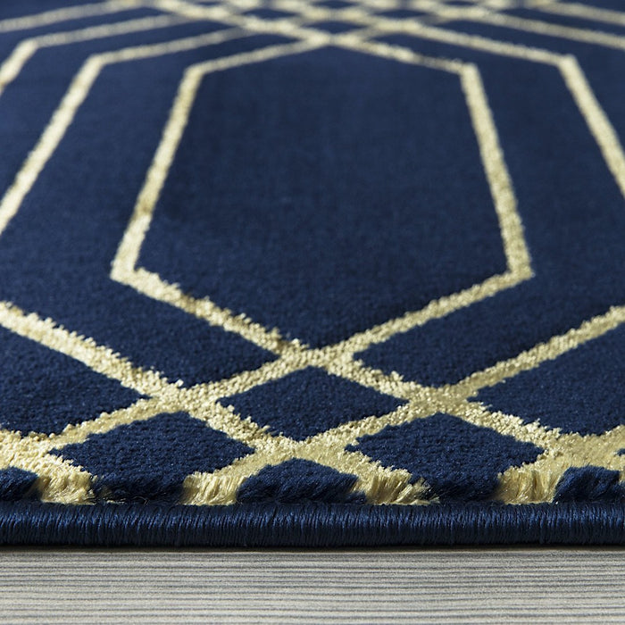 Ritz Geometric Modern Rug Gold & Navy (V2)