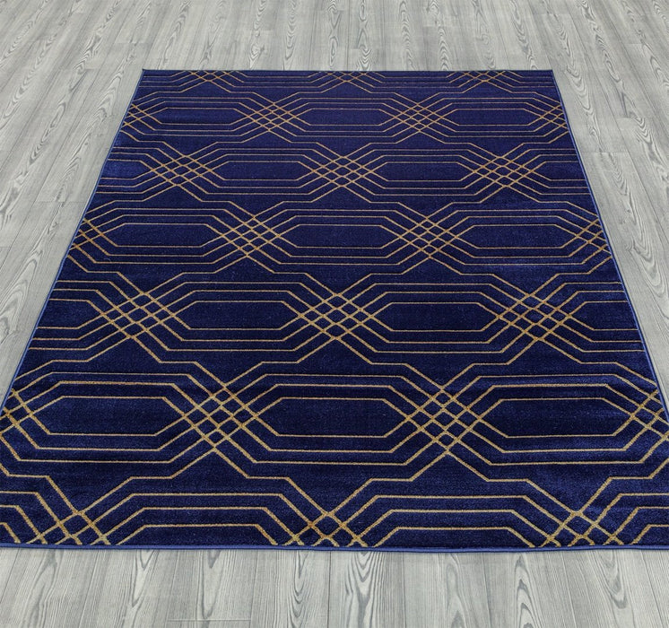 Ritz Geometric Modern Rug Gold & Navy (V2)