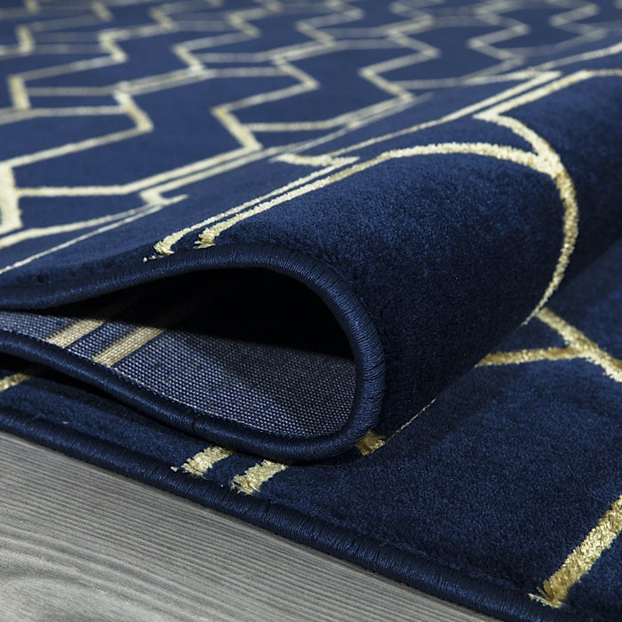 Ritz Geometric Modern Rug Gold & Navy (V3)