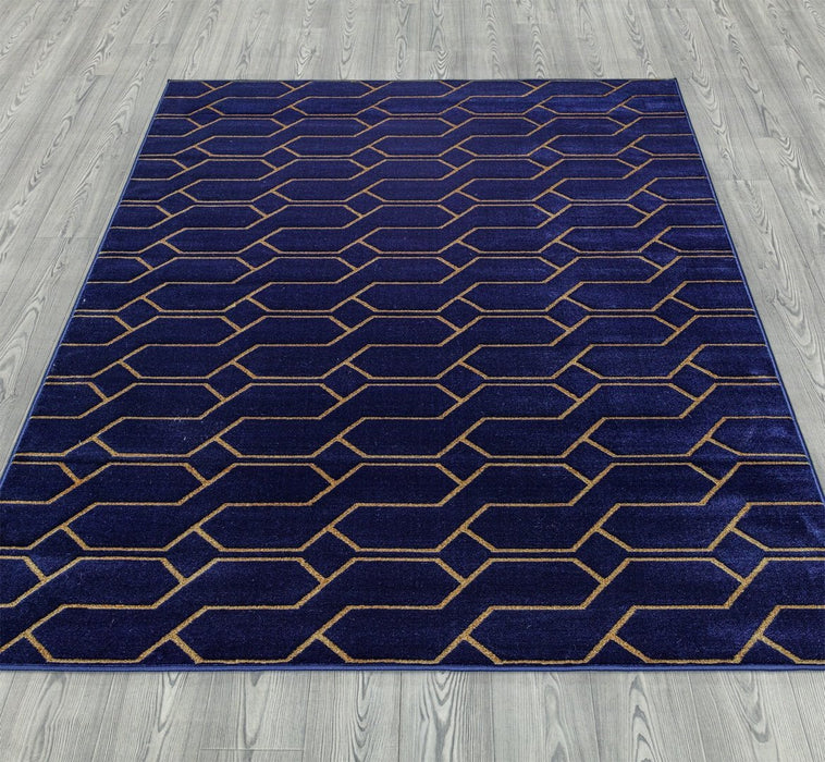 Ritz Geometric Modern Rug Gold & Navy (V3)