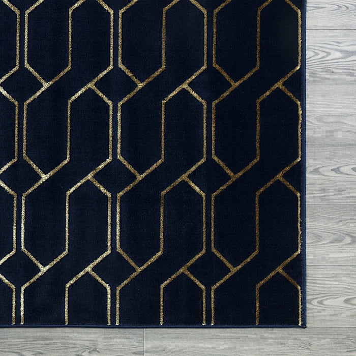 Ritz Geometric Modern Rug Gold & Navy (V3)