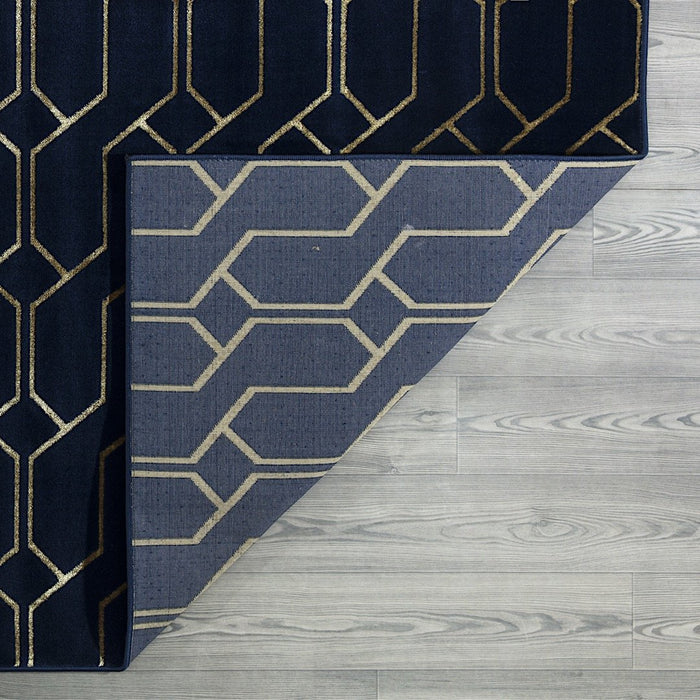 Ritz Geometric Modern Rug Gold & Navy (V3)