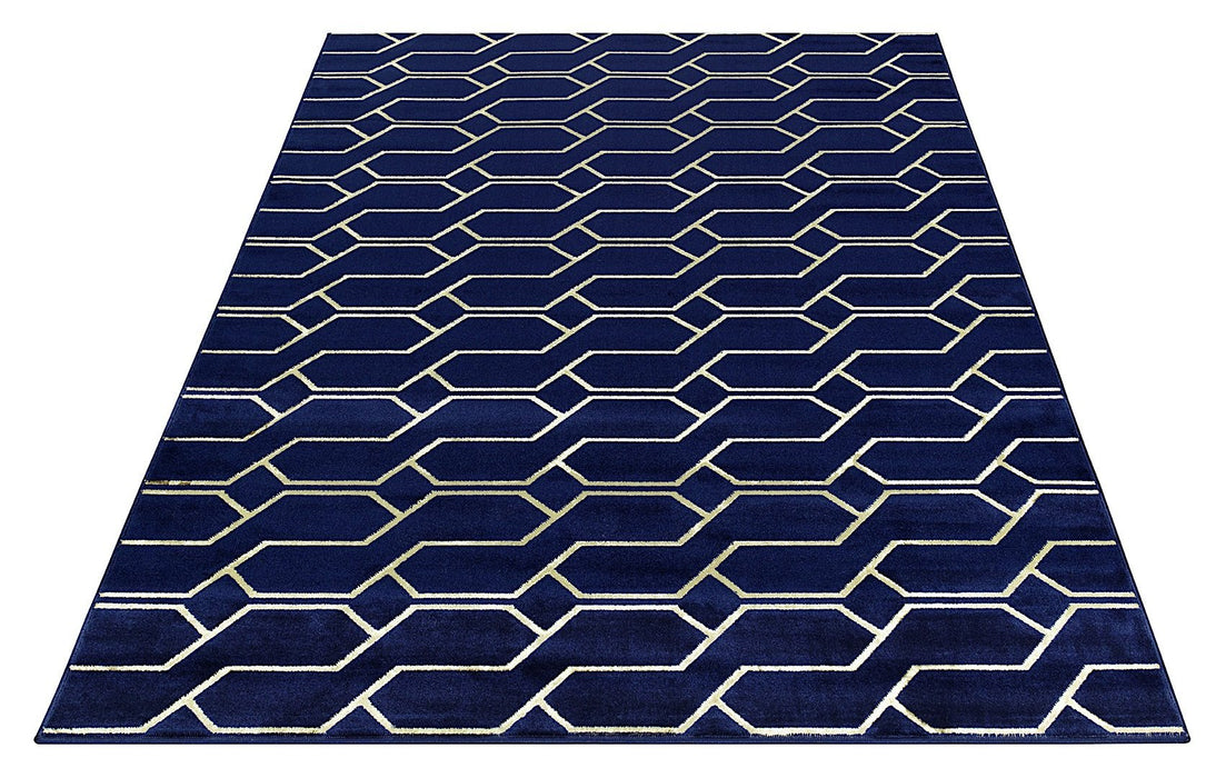 Ritz Geometric Modern Rug Gold & Navy (V3)