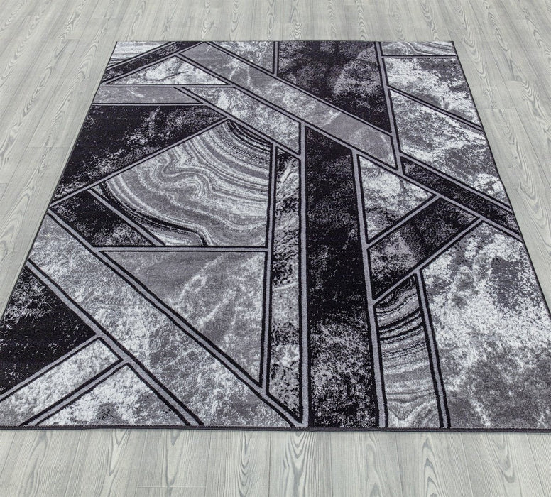 Ritz Geometric Modern Rug Silver & Black