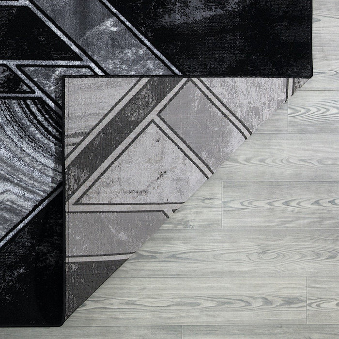 Ritz Geometric Modern Rug Silver & Black