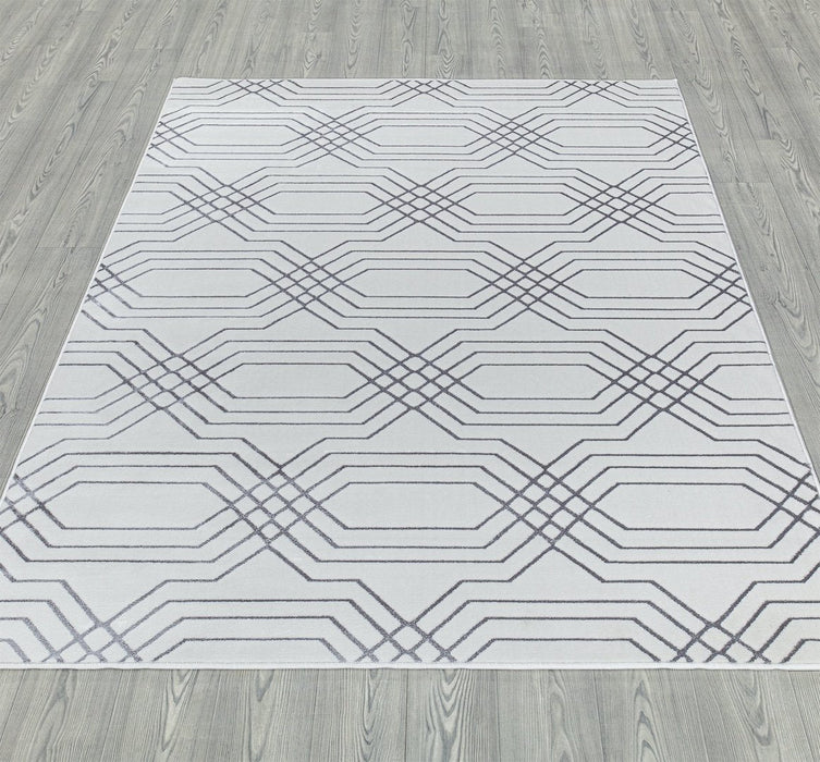 Ritz Geometric Modern Rug Silver & Cream (V1)